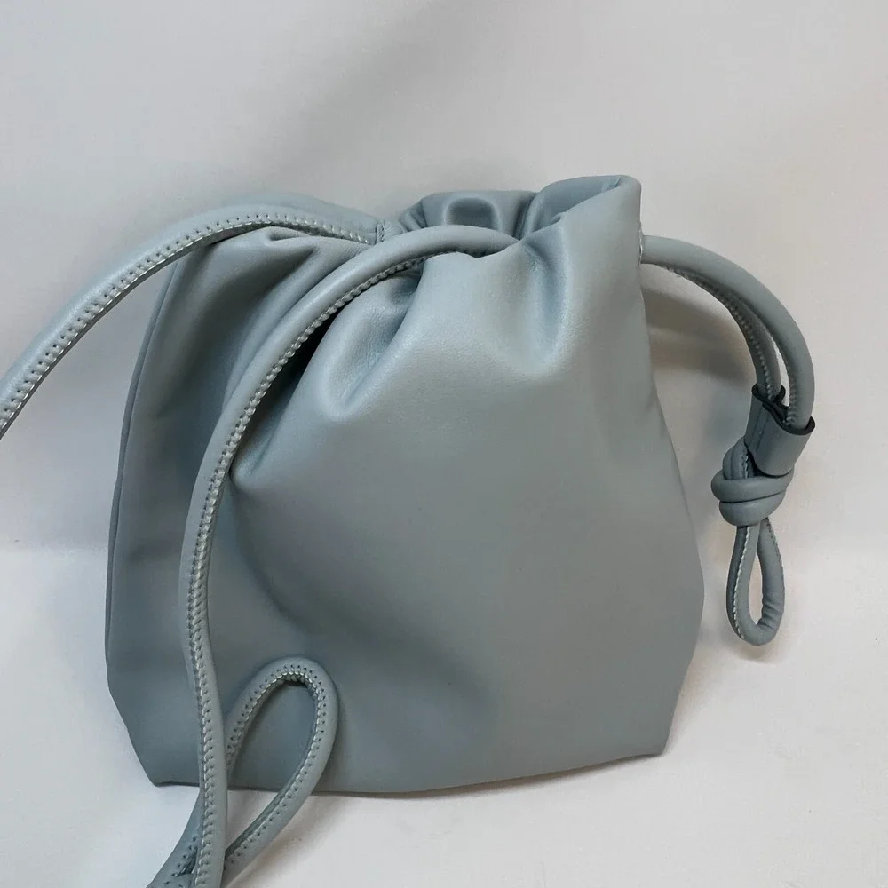 A New Day Light Blue Cinch Top Crossbody Purse‎ Faux Leather Good Condition